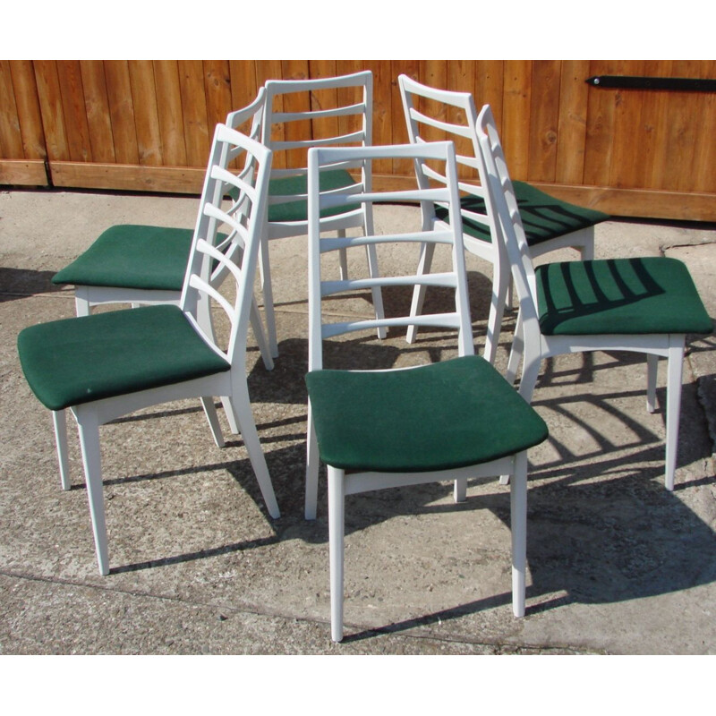 Set van 6 vintage stoelen van hout en stof, 1970