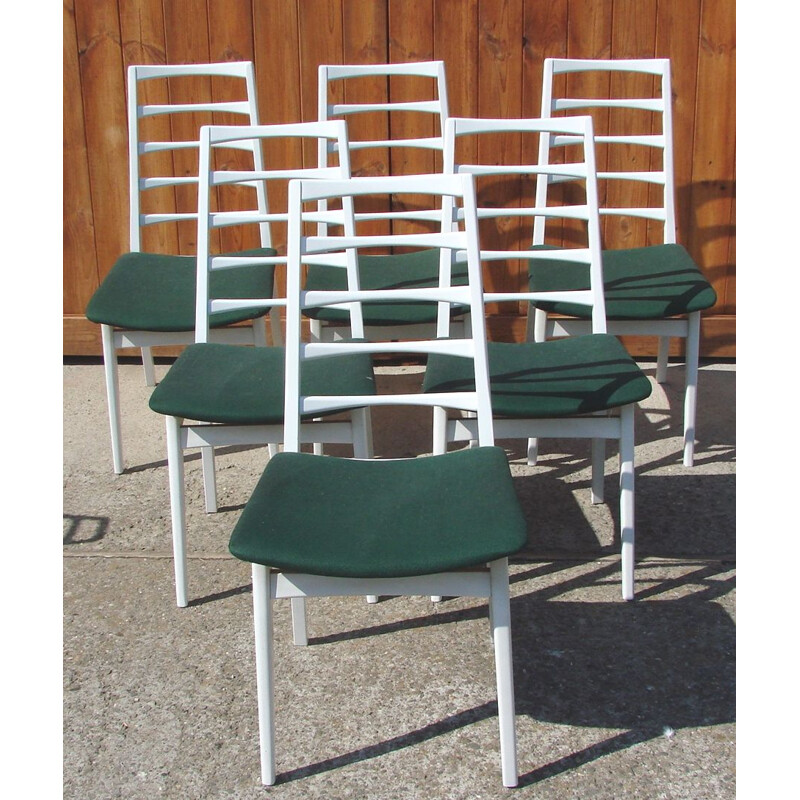 Set of 6 vintage wood and fabric chairs, 1970