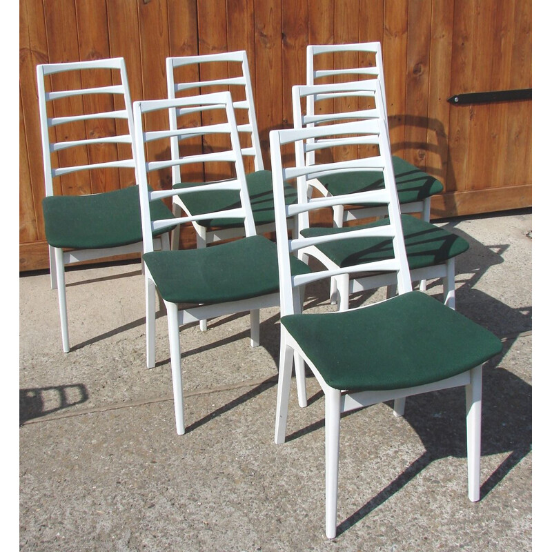 Ensemble de 6 chaises vintage en bois et tissu, 1970