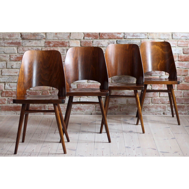 Ensemble de 4 chaises  vintage d'Oswald Haerdtl, en placage de hêtre