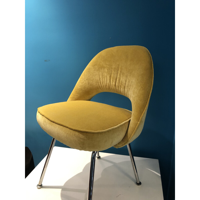 Vintage conference chair by Eero Saarinen in yellow velvet