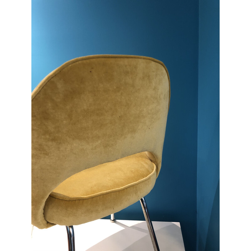 Vintage conference chair by Eero Saarinen in yellow velvet