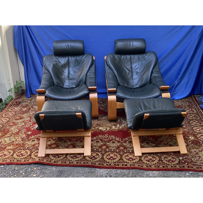 Pair of vintage Roche Bobois Leather Armchairs by Ake Fribytter for Nelo 1970