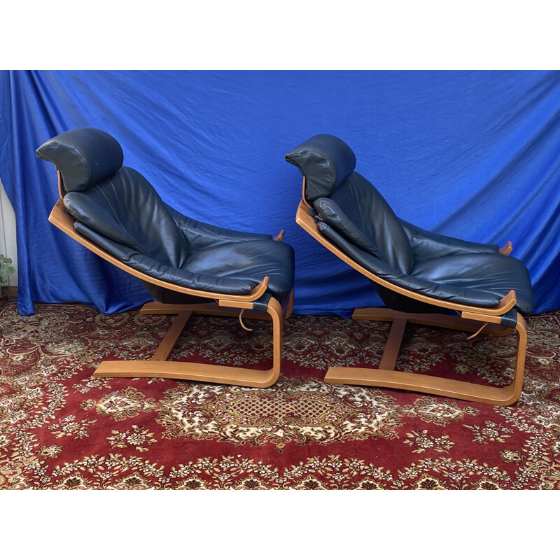 Pair of vintage Roche Bobois Leather Armchairs by Ake Fribytter for Nelo 1970