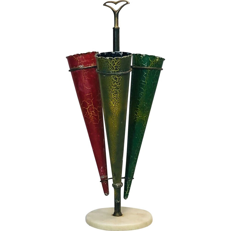 Vintage Brass and Marble Umbrella Stand, Italian 1950s