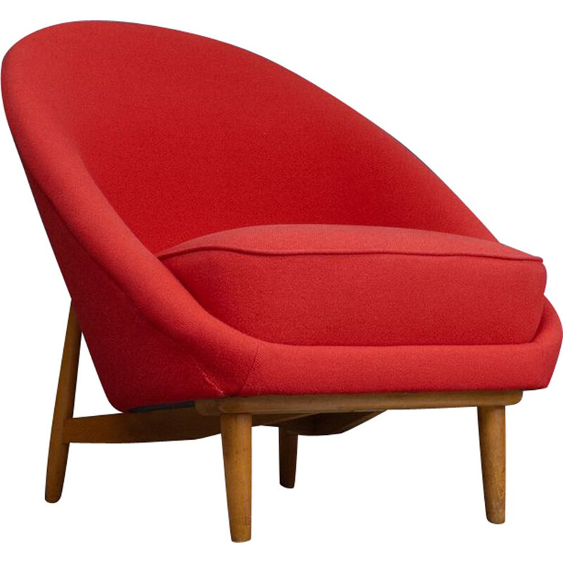 Fauteuil rouge vintage Club n 115 pour Artifort Theo Ruth Pays-Bas 1958