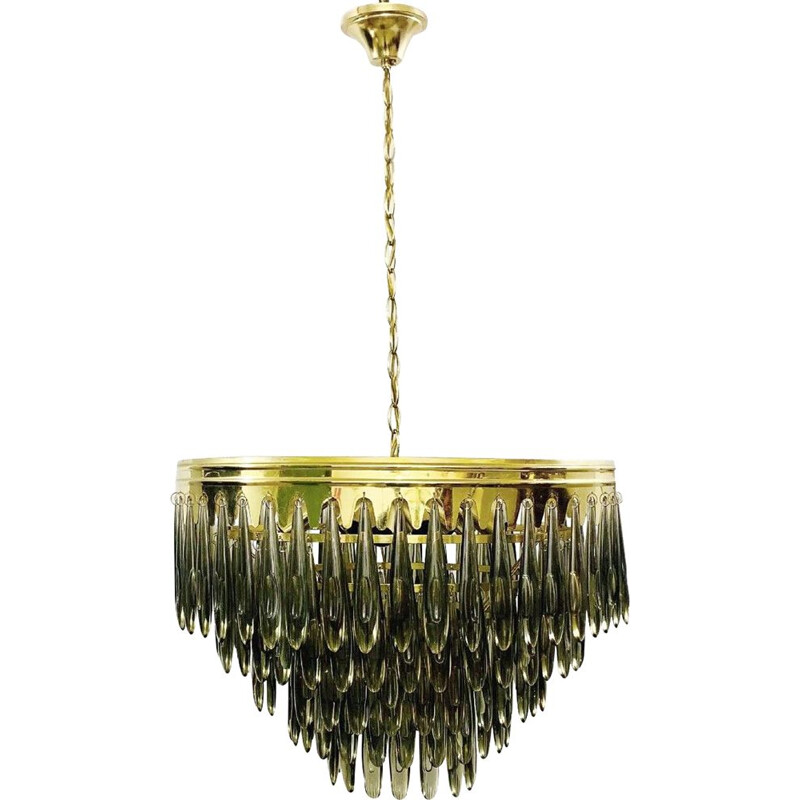 Vintage chandelier of falling Italian smoked glass