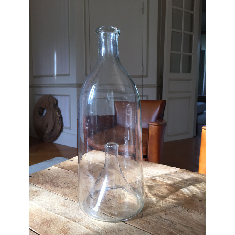 Vintage blown glass bottle "Goujonnière à vairons", 19th century