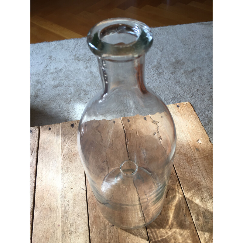Vintage blown glass bottle "Goujonnière à vairons", 19th century