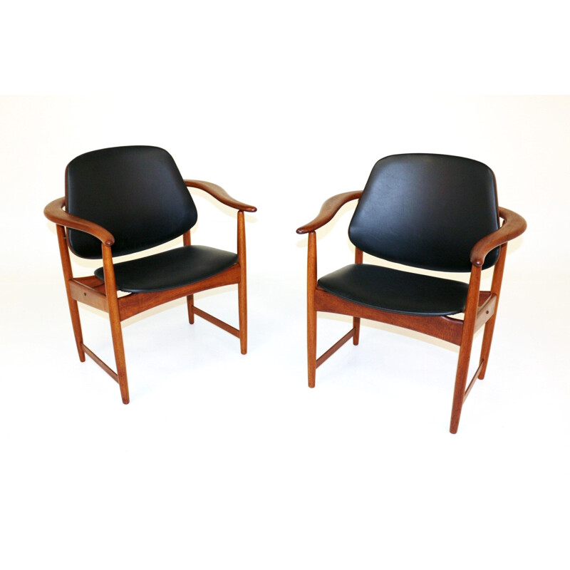 Pair of vintage solid teak armchairs by Arne Hovmand Olsen, Denmark 1960