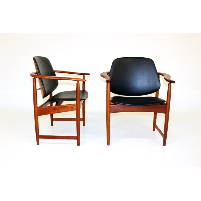 Pair of vintage solid teak armchairs by Arne Hovmand Olsen, Denmark 1960