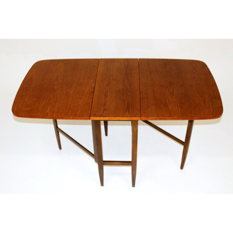 Mesa de jantar de teca vintage com folhas, Suécia, 1960