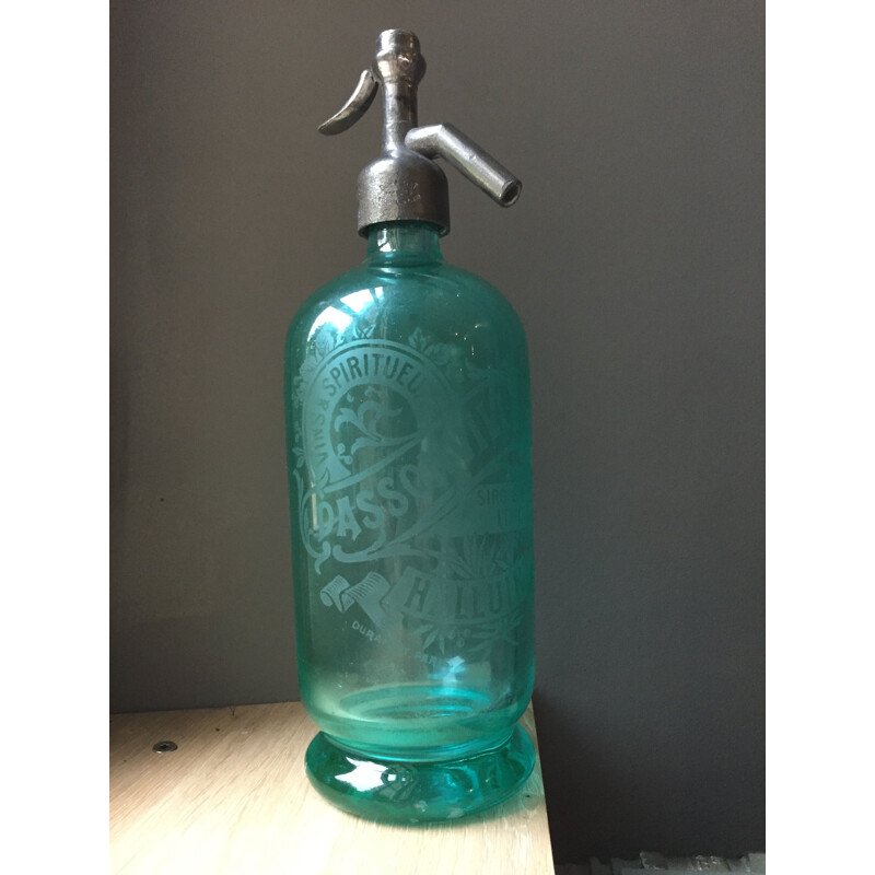 Vintage glass siphon green-blue color Brewery 19th century