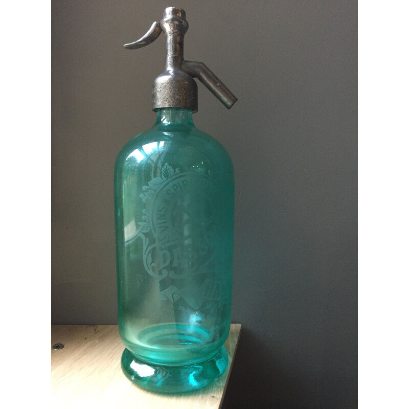 Vintage glass siphon green-blue color Brewery 19th century