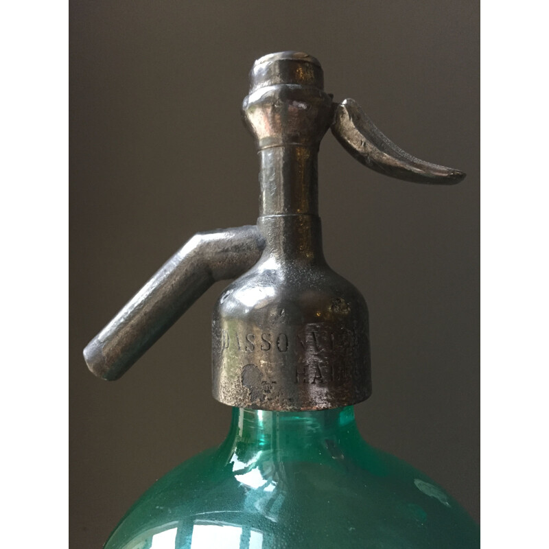 Siphon de Brasserie vintage en verre couleur vert-ble 19ème