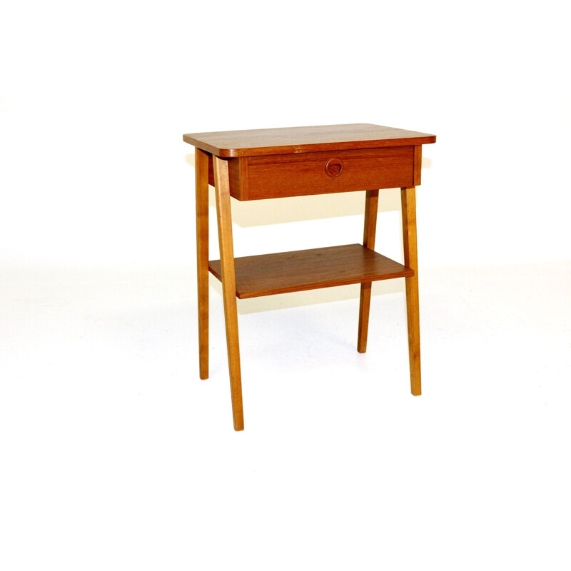 Vintage teak and beech bedside table, Sweden 1960