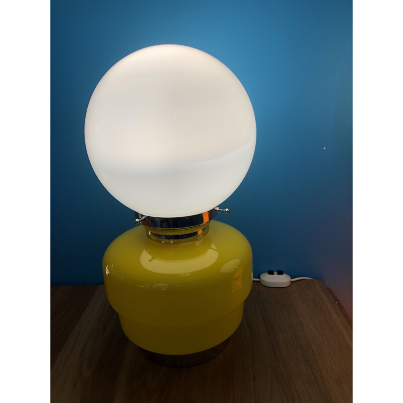 Vintage lamp in yellow and white glass from Italian Mazzega