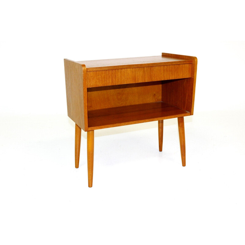 Vintage teak and beech bedside table, Sweden 1960