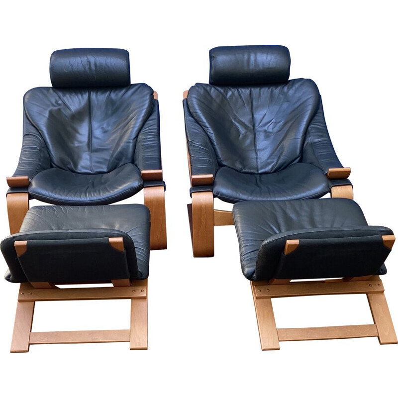 Pair of vintage Roche Bobois Leather Armchairs by Ake Fribytter for Nelo 1970