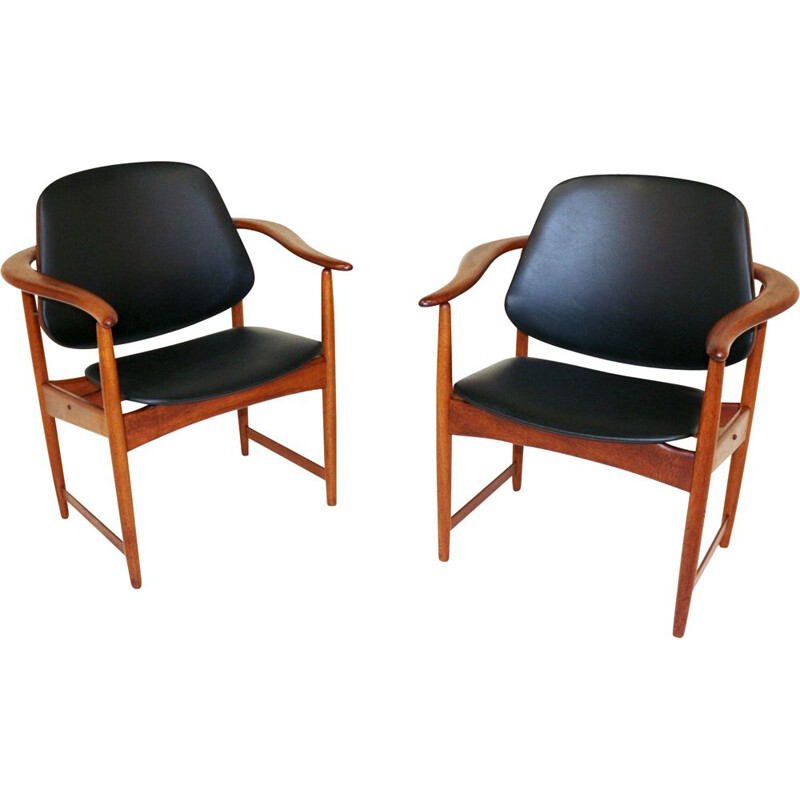 Pair of vintage solid teak armchairs by Arne Hovmand Olsen, Denmark 1960