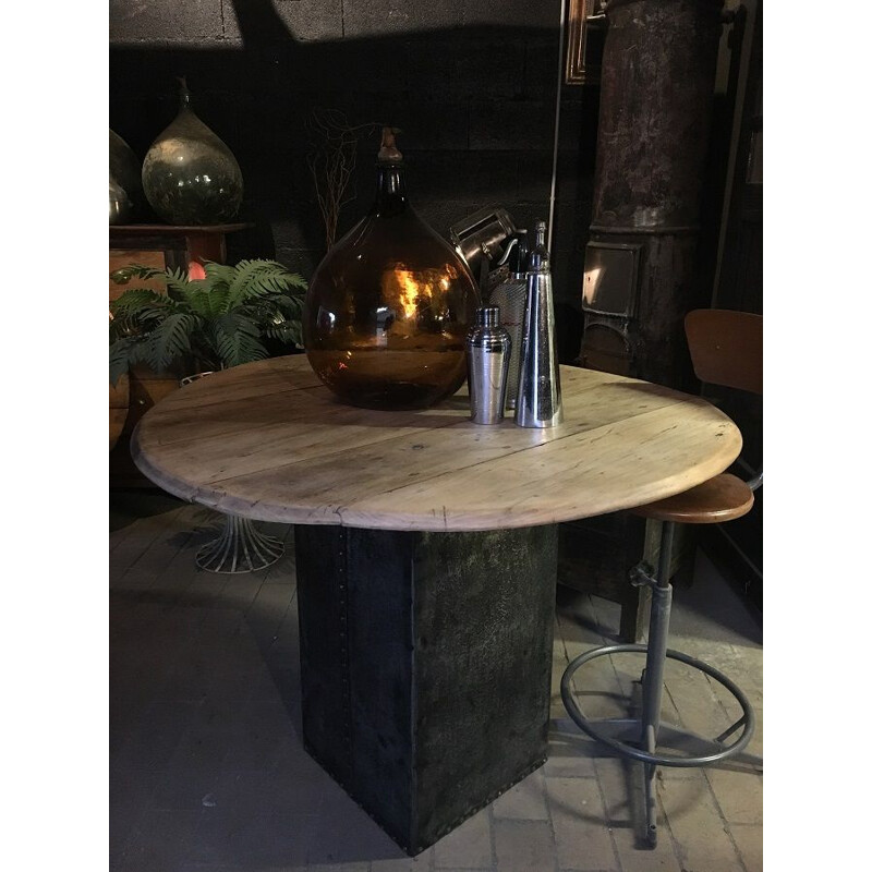 Vintage metal and wood industrial standing eating table