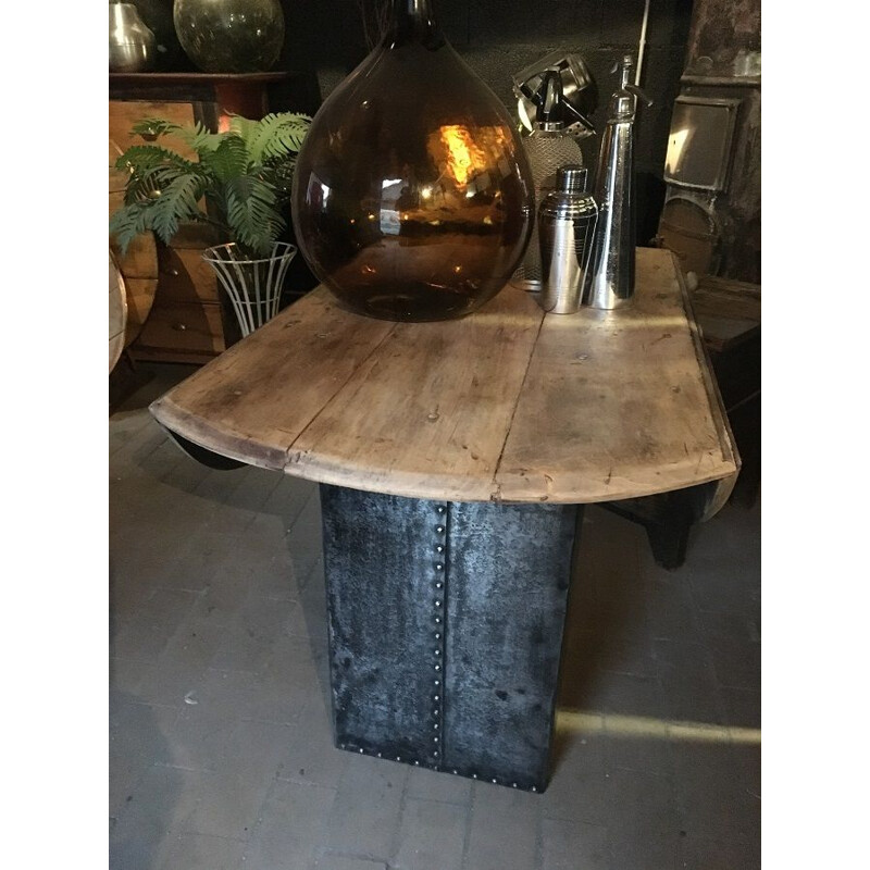 Vintage metal and wood industrial standing eating table