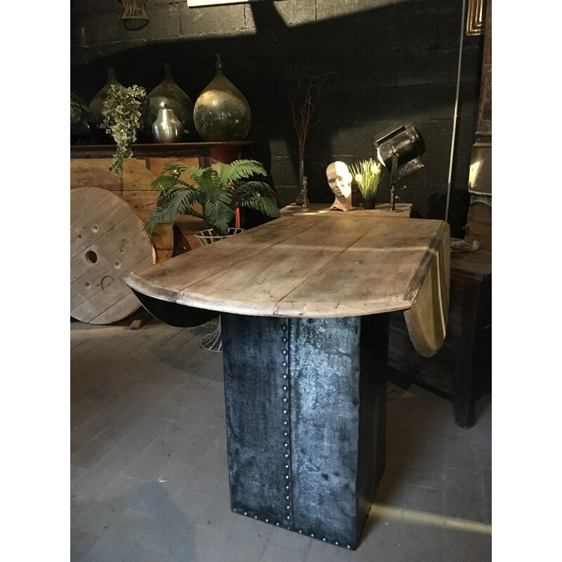 Vintage metal and wood industrial standing eating table