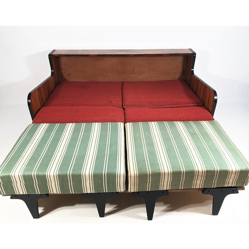 Vintage walnut sofa bed, Art Deco 1960