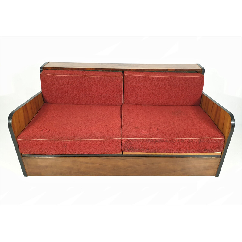 Vintage walnut sofa bed, Art Deco 1960