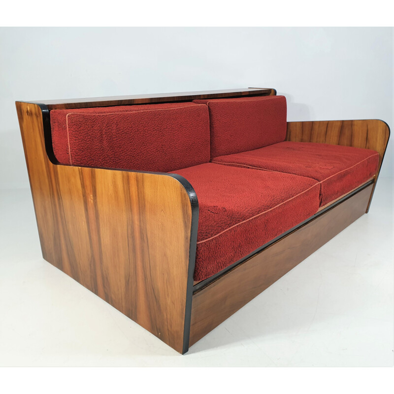 Vintage walnut sofa bed, Art Deco 1960