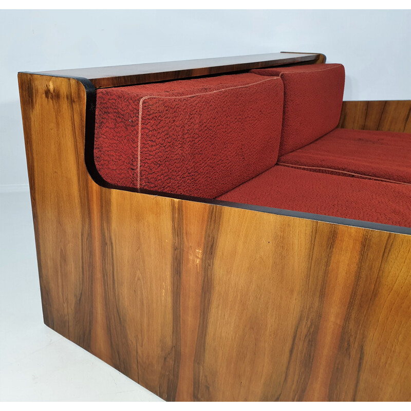 Vintage walnut sofa bed, Art Deco 1960