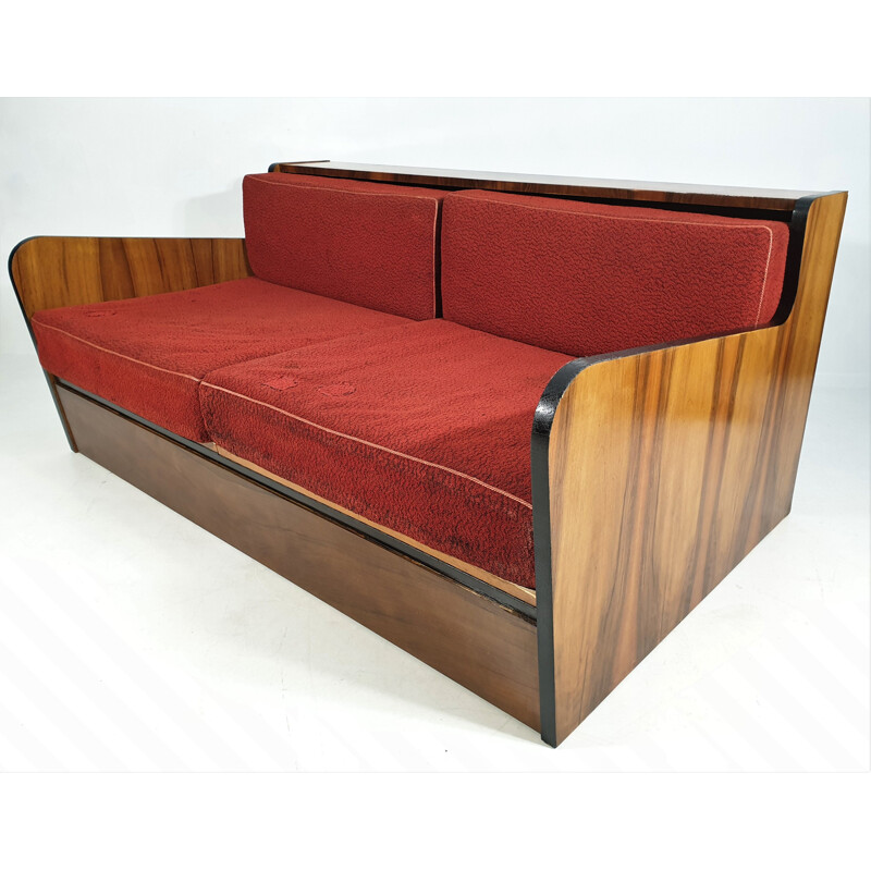 Vintage walnut sofa bed, Art Deco 1960