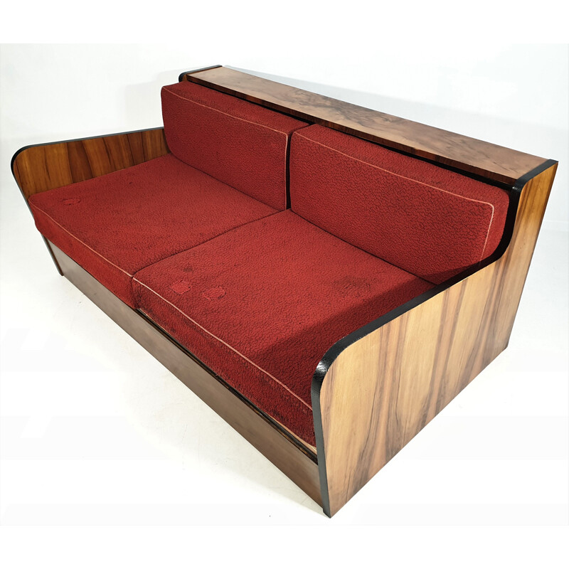 Vintage walnut sofa bed, Art Deco 1960