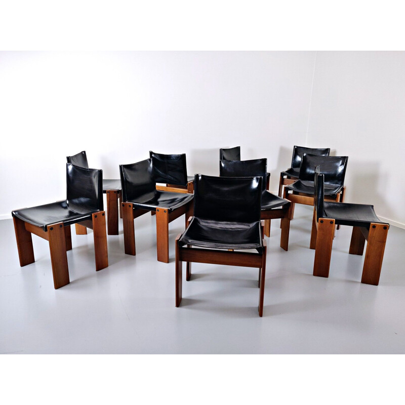 Lot of 10 vintage leather chairs, model "Monk" by Afra and Tobia Scarpa for Molteni 1973