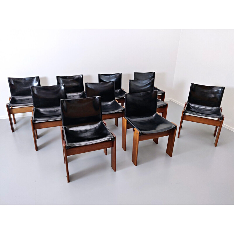 Lot of 10 vintage leather chairs, model "Monk" by Afra and Tobia Scarpa for Molteni 1973