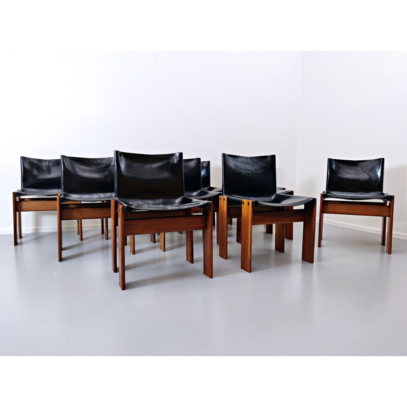 Lot of 10 vintage leather chairs, model "Monk" by Afra and Tobia Scarpa for Molteni 1973