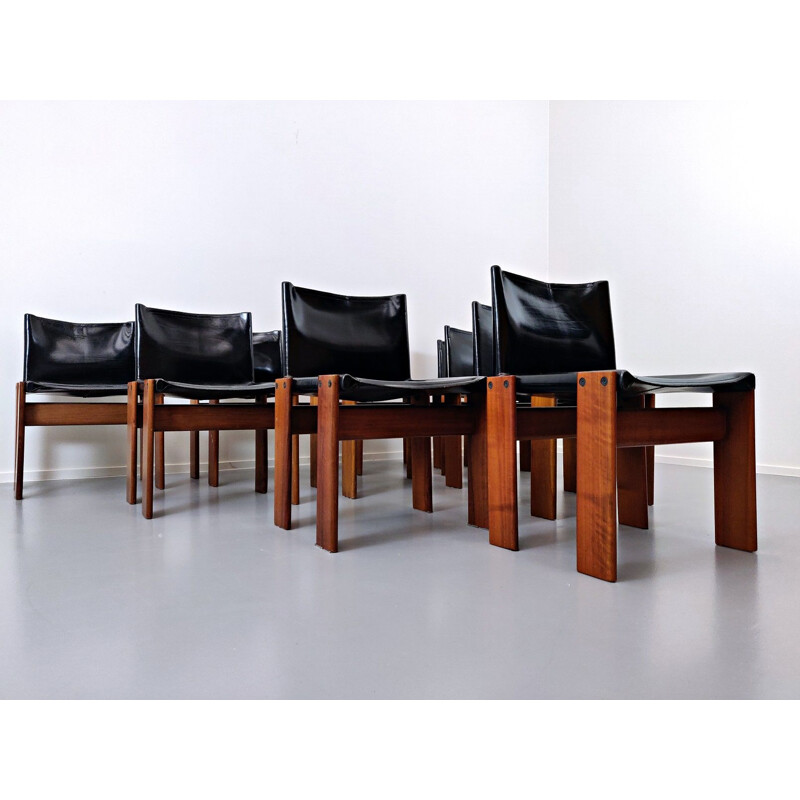 Lot of 10 vintage leather chairs, model "Monk" by Afra and Tobia Scarpa for Molteni 1973