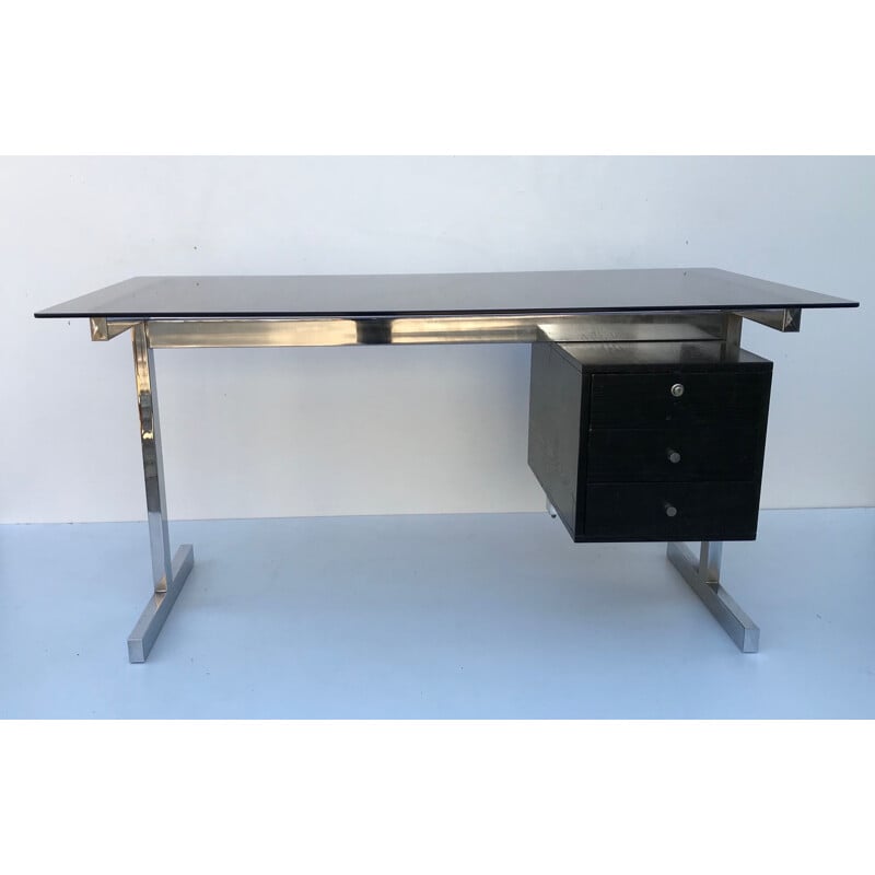 Vintage glass and chrome desk 1970