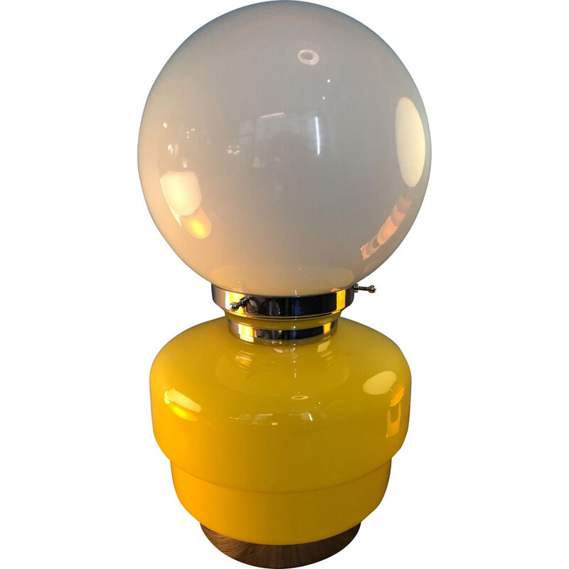 Lampe vintage en verre jaune et blanc de Mazzega italienne