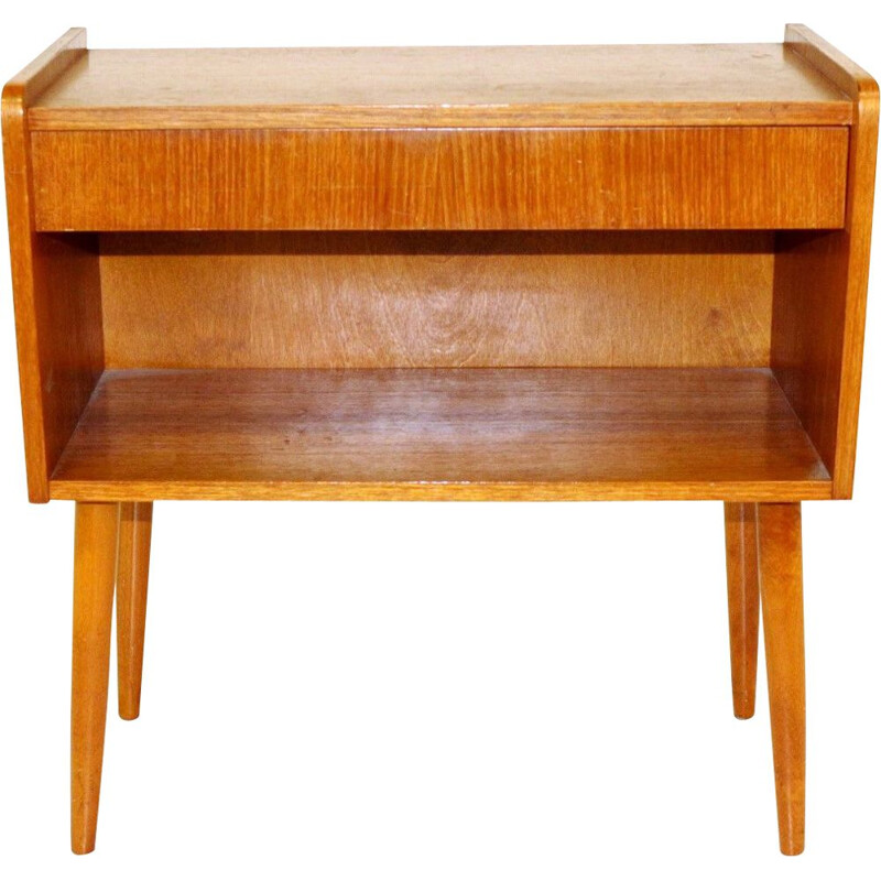 Vintage teak and beech bedside table, Sweden 1960