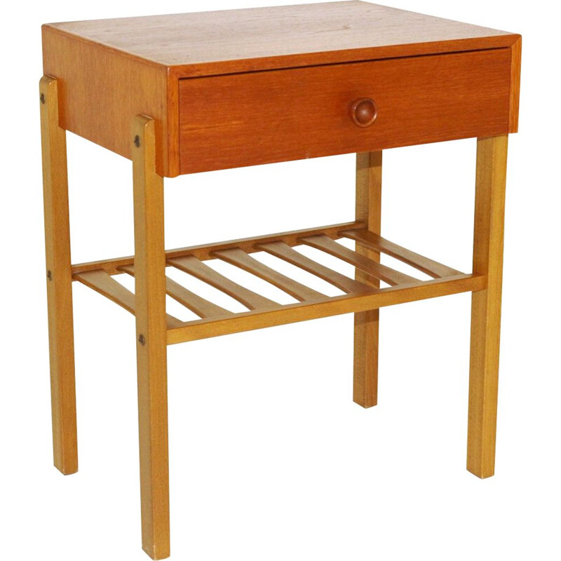 Vintage teak and beech bedside table, Sweden, 1960