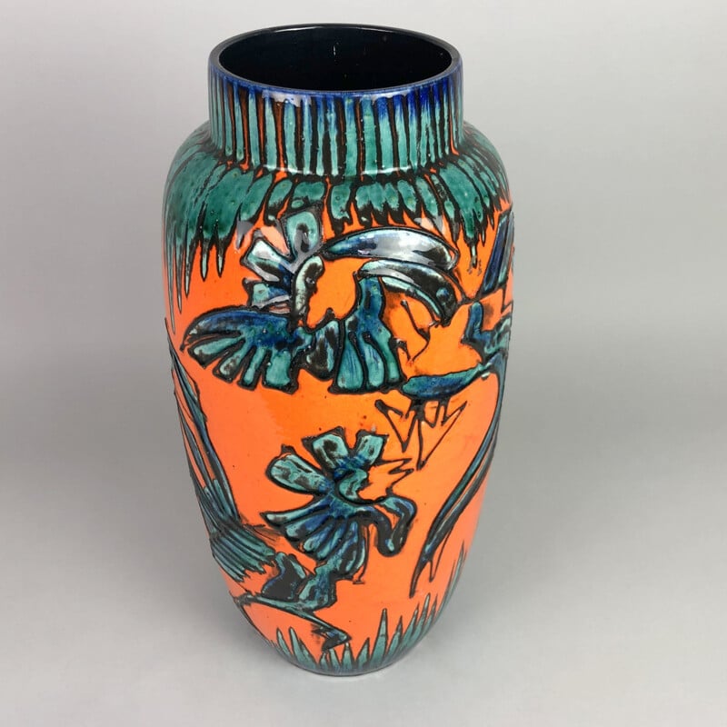 Grand vase de sol vintage en poterie par Scheurich Keramik, Allemagne 1970