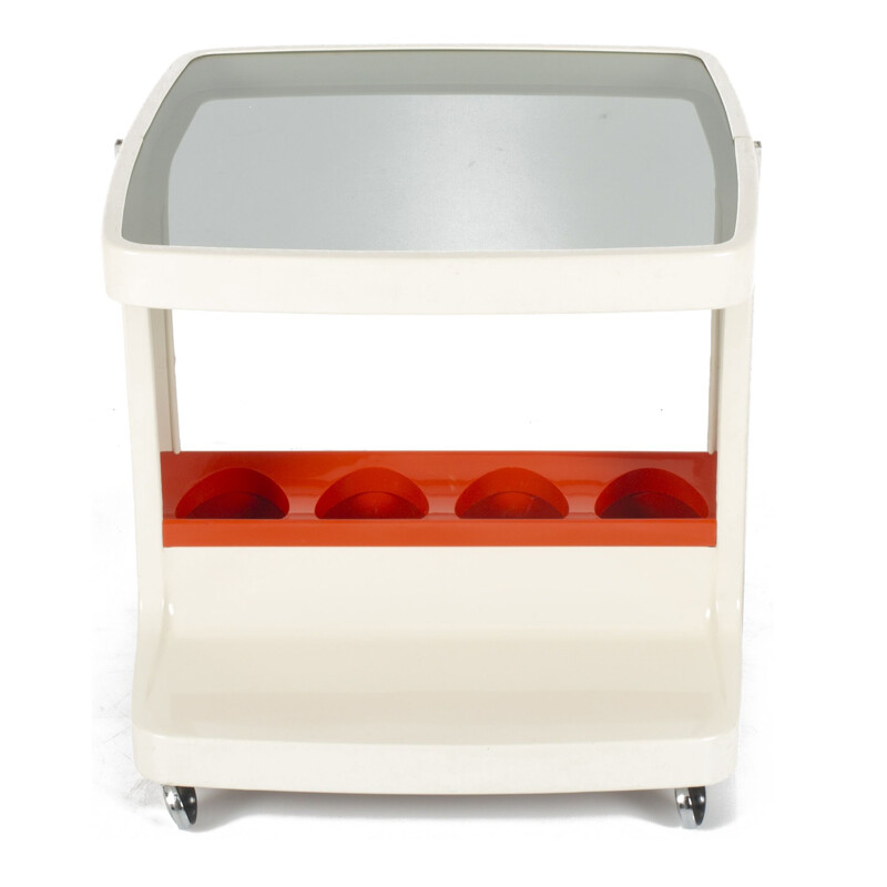 Vintage white and orange bar trolley by Marc Held 1970