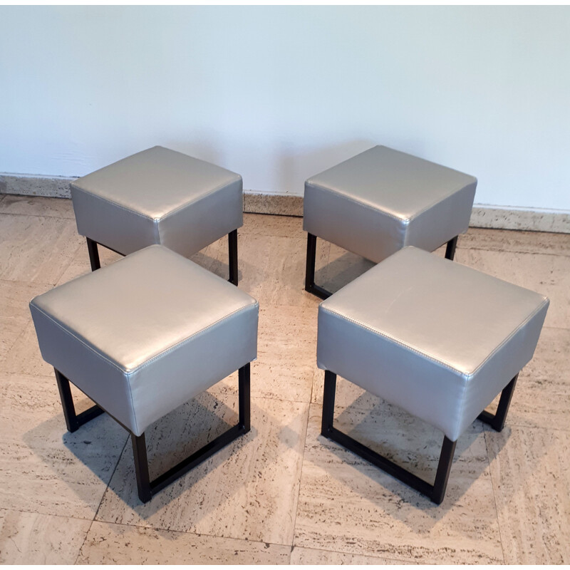 Vintage low modernist square stool