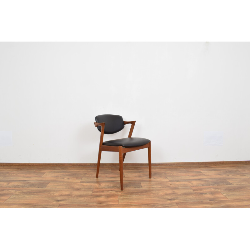 Mid-Century Teak and Leather Dining Chair Model 42 by Kai Kristiansen for Schou Andersen Danish 1960s