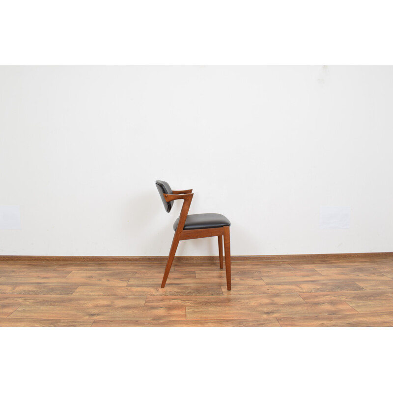 Mid-Century Teak and Leather Dining Chair Model 42 by Kai Kristiansen for Schou Andersen Danish 1960s