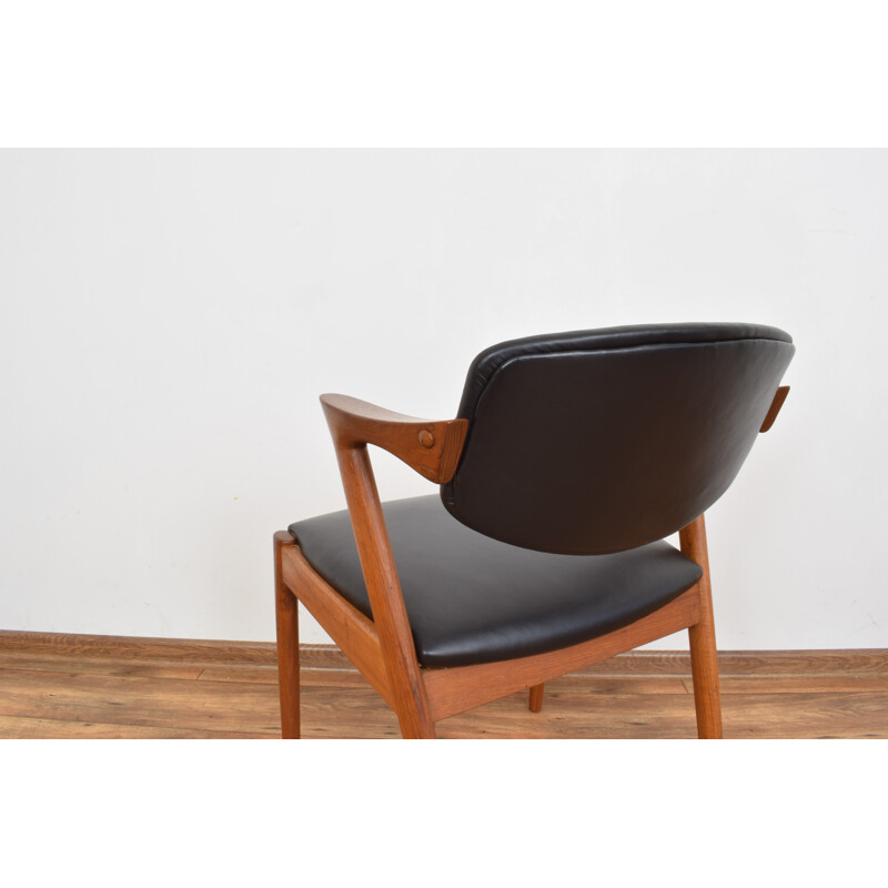 Mid-Century Teak and Leather Dining Chair Model 42 by Kai Kristiansen for Schou Andersen Danish 1960s
