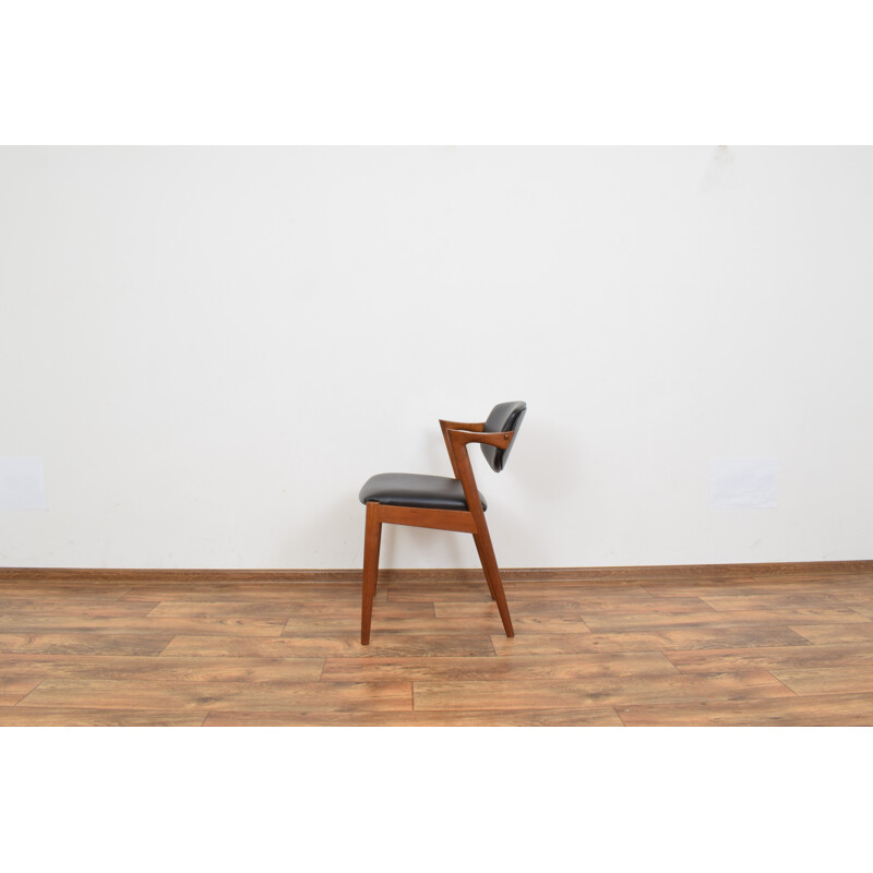 Mid-Century Teak and Leather Dining Chair Model 42 by Kai Kristiansen for Schou Andersen Danish 1960s