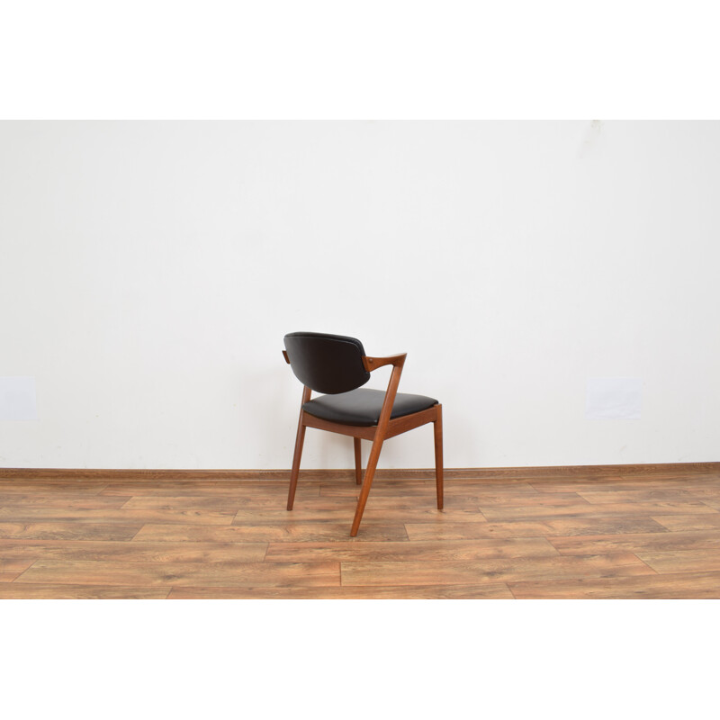 Mid-Century Teak and Leather Dining Chair Model 42 by Kai Kristiansen for Schou Andersen Danish 1960s