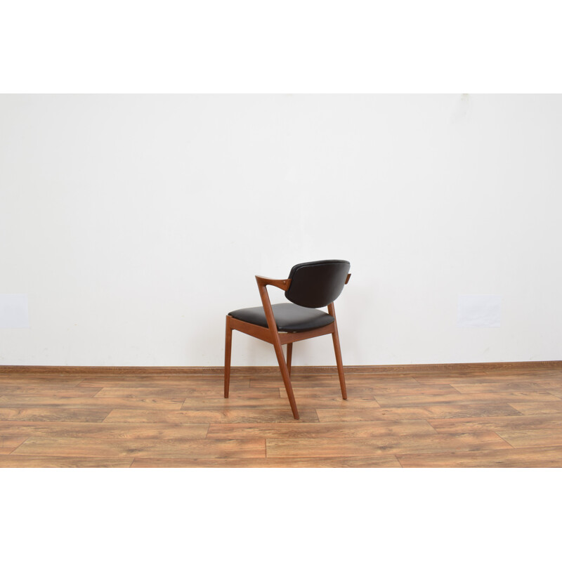 Mid-Century Teak and Leather Dining Chair Model 42 by Kai Kristiansen for Schou Andersen Danish 1960s